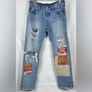 Levi's 501 Women's Patchwork Denim Blue Jean Straight Leg with Floral reworked M